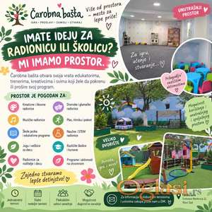 Prostor idealan za radionice sa decom, skolice, produzeni boravak, casove..